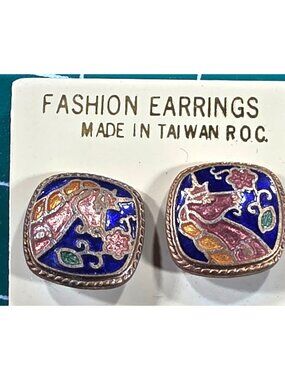 Enamel Horse unicorn Earrings Floral Square Renaissance Fairy Fantasy jewelry